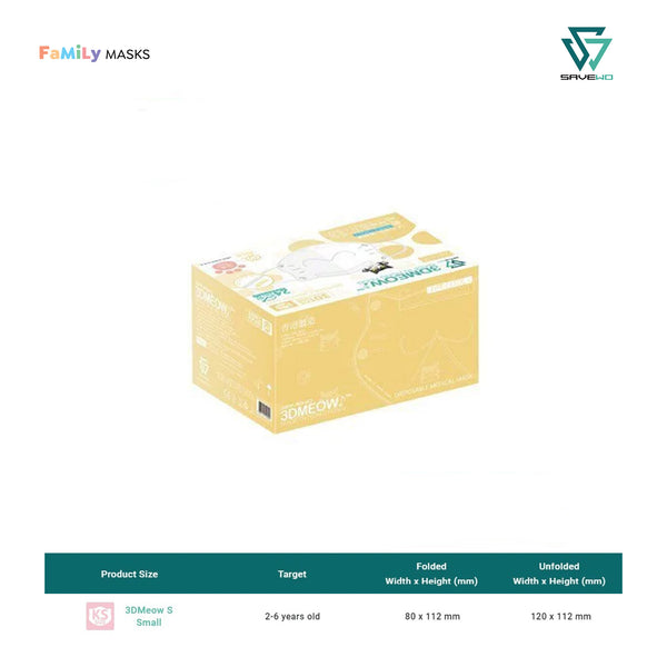 SAVEWO 3DMEOW KIDS KF94 (White) - Small (S) 2-6 year old