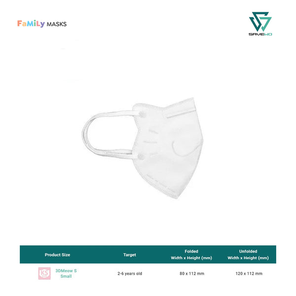 SAVEWO 3DMEOW KIDS KF94 (White) - Small (S) 2-6 year old