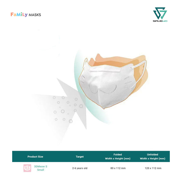 SAVEWO 3DMEOW KIDS KF94 (White) - Small (S) 2-6 year old