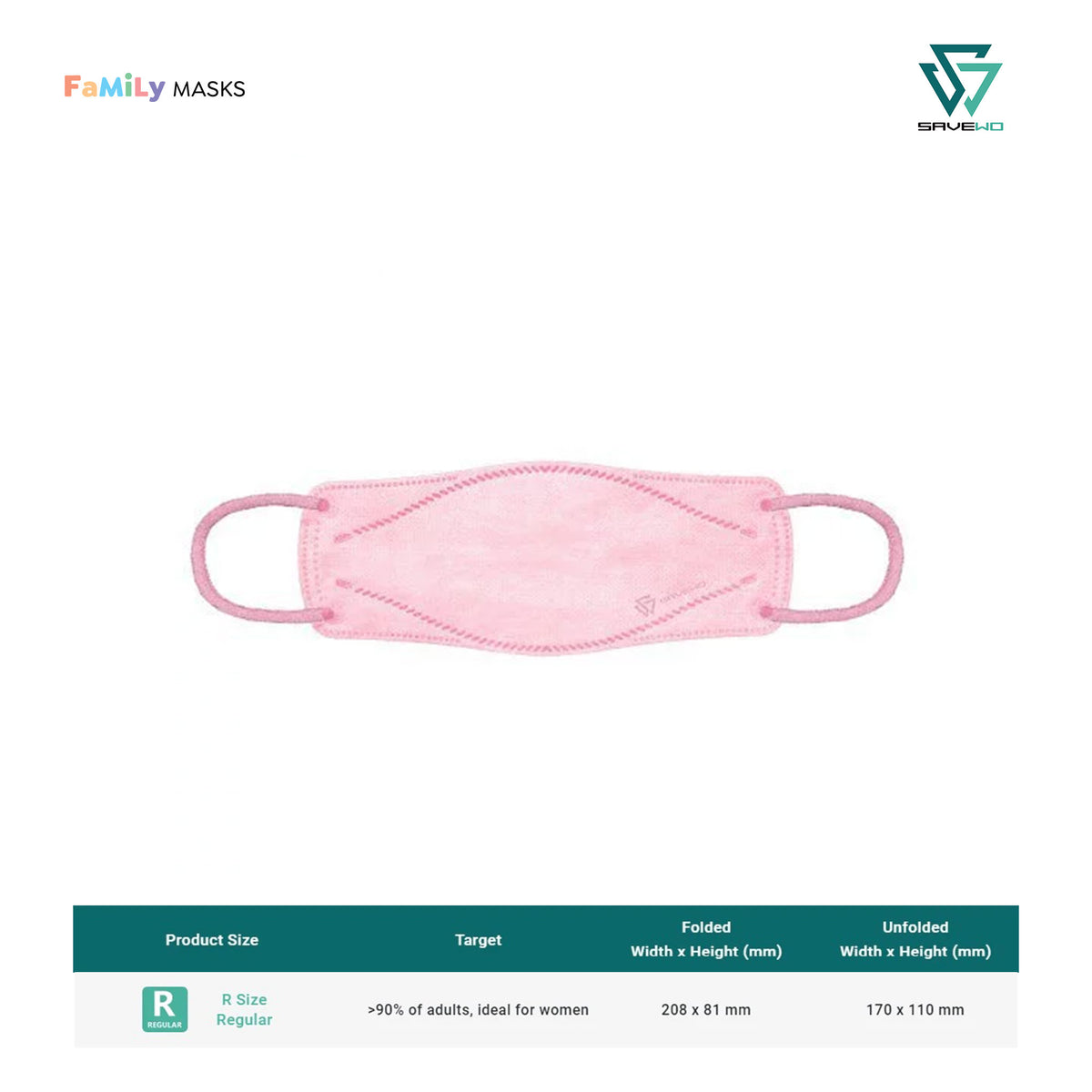SAVEWO 3DMASK HANA KF94 (Light Pink) - Regular (R) Adults – Family