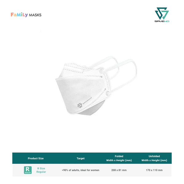 SAVEWO 3DMASK ULTRA KF94/FFP2 (White) - Regular (R) Adults