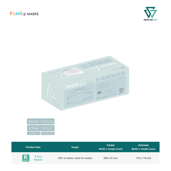 SAVEWO 3DMASK V-PLUS KF94/KN95 (White) - Regular (R) Adults