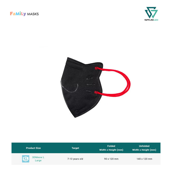 SAVEWO 3DMEOW KIDS KF94 (Black) - Large (L) 7-13 years old