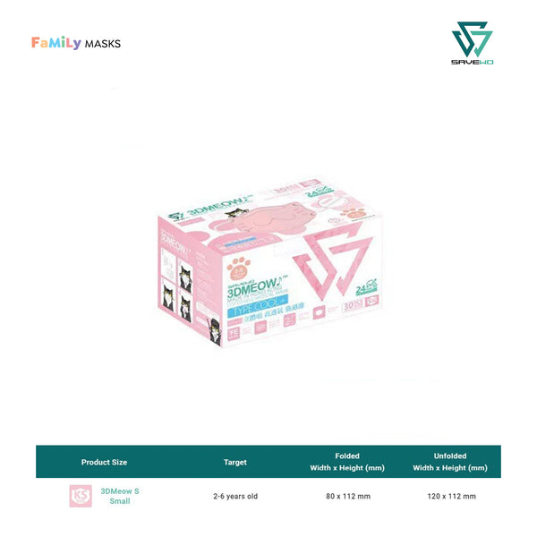 SAVEWO 3DMEOW KIDS KF94 (Pink) - Small (S) 2-6 years old