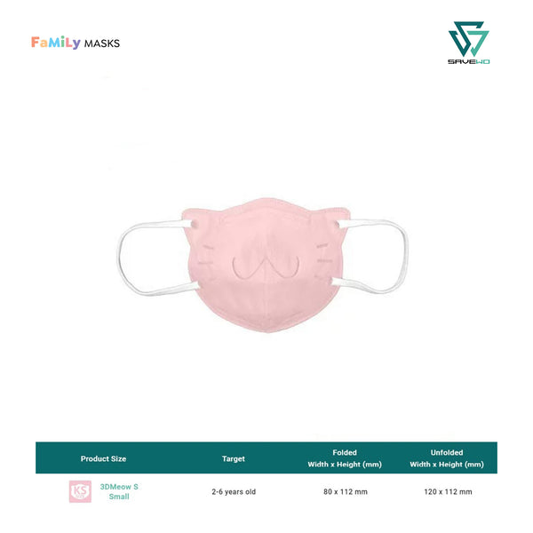 SAVEWO 3DMEOW KIDS KF94 (Pink) - Small (S) 2-6 years old