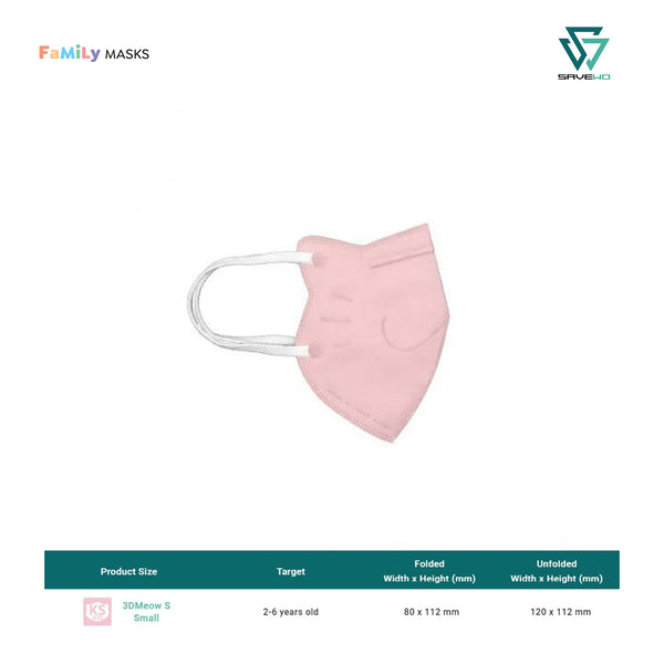 SAVEWO 3DMEOW KIDS KF94 (Pink) - Small (S) 2-6 years old