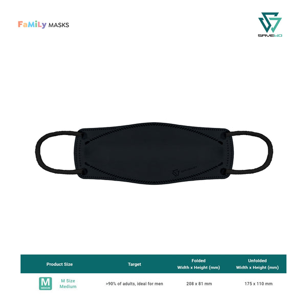 SAVEWO 3DMASK KURO KF94/FFP2 (Black) - Medium (M) Adults