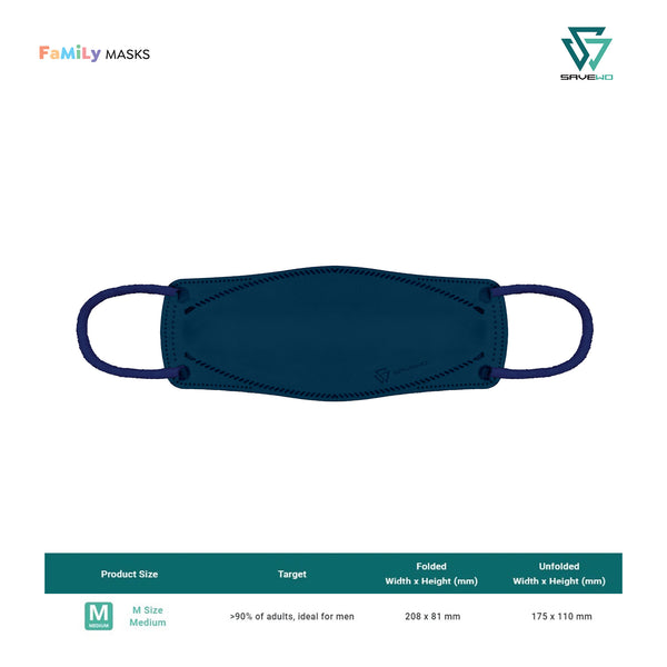 SAVEWO 3DMASK KURO KF94/FFP2 (Deep Blue) - Medium (M) Adults