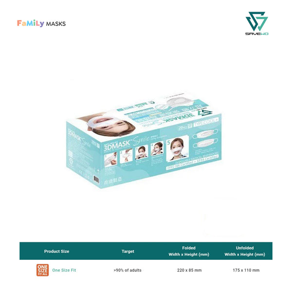 SAVEWO 3DMASK SMILE KF94 (White) - One Size (OS) Adults