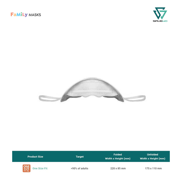 SAVEWO 3DMASK SMILE KF94 (White) - One Size (OS) Adults