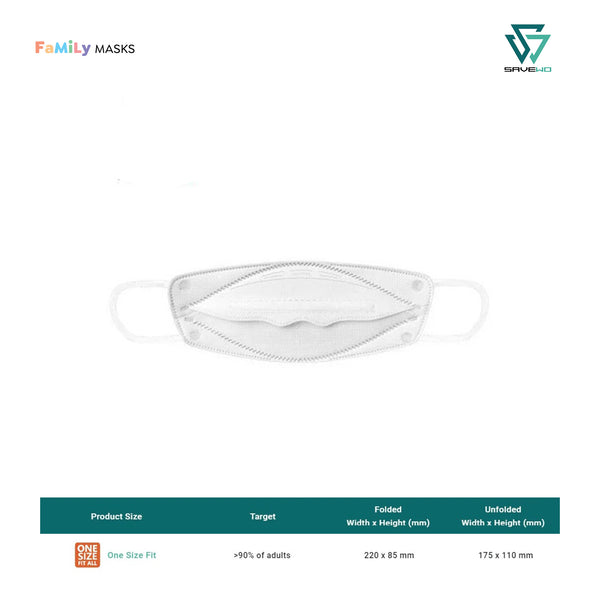 SAVEWO 3DMASK SMILE KF94 (White) - One Size (OS) Adults