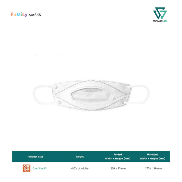 SAVEWO 3DMASK SMILE KF94 (White) - One Size (OS) Adults