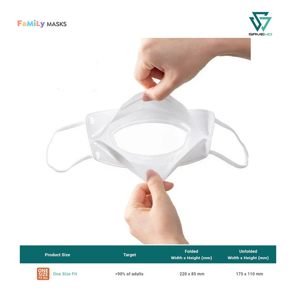 SAVEWO 3DMASK SMILE KF94 (White) - One Size (OS) Adults