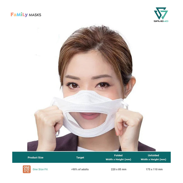 SAVEWO 3DMASK SMILE KF94 (White) - One Size (OS) Adults