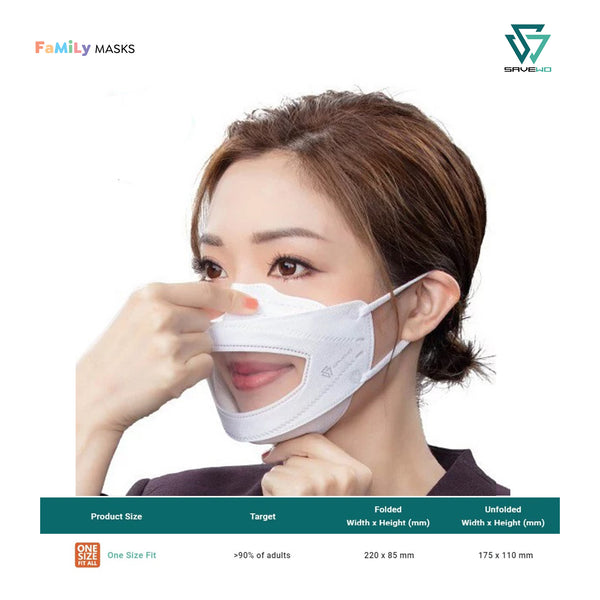 SAVEWO 3DMASK SMILE KF94 (White) - One Size (OS) Adults