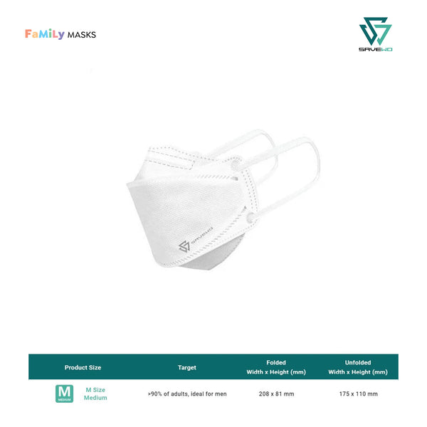 SAVEWO 3DMASK ULTRA KF94/FFP2 (White) - Medium (M) Adults